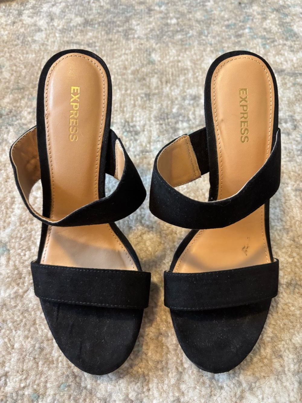 Express Black Suede Two-Band Slide Heels